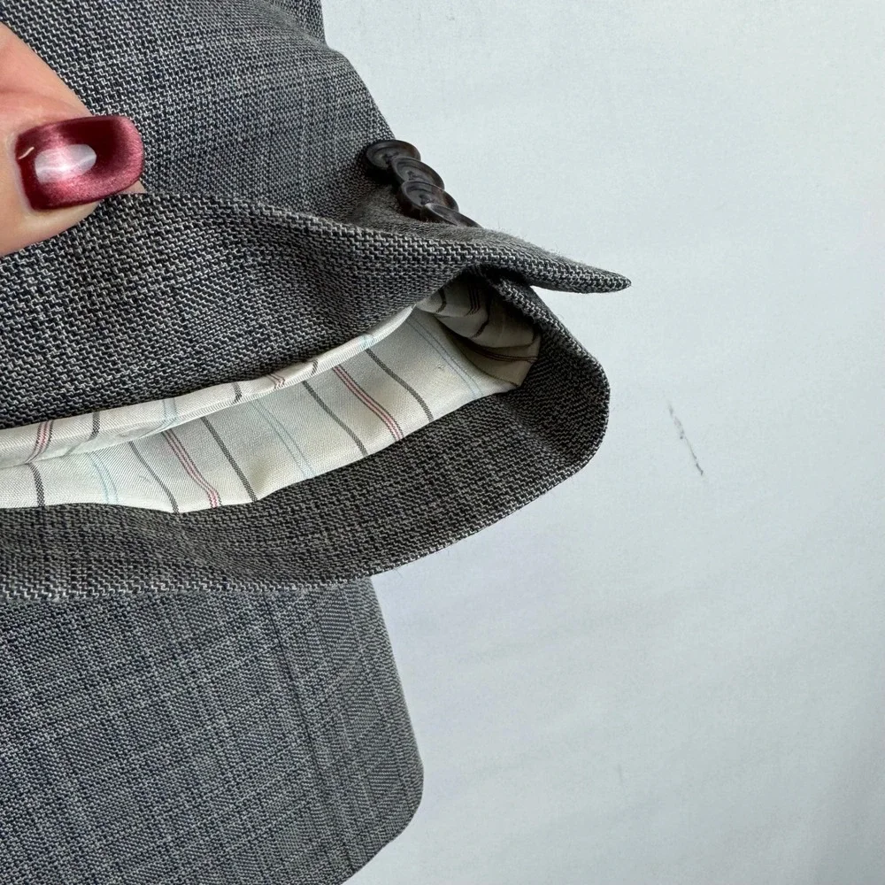 Lauren Ralph Lauren Made in‎ Italy Gray Plaid Silk Wool Sport Coat Blazer 44S